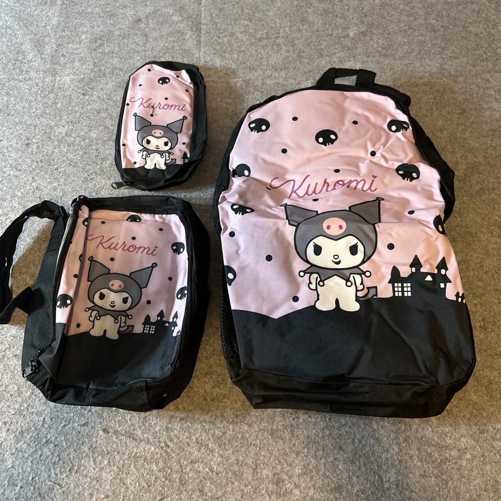 Kuromi Backpack with Lunch Bag and Pencil Case Hello Kitty 3 Piece Set